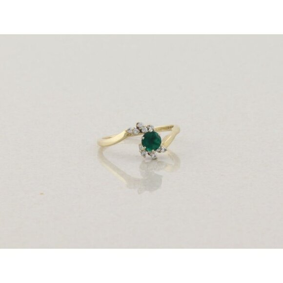 14k Yellow Gold Natural Emerald & Diamond Ring Size 8 1/2 - Picture 3 of 7